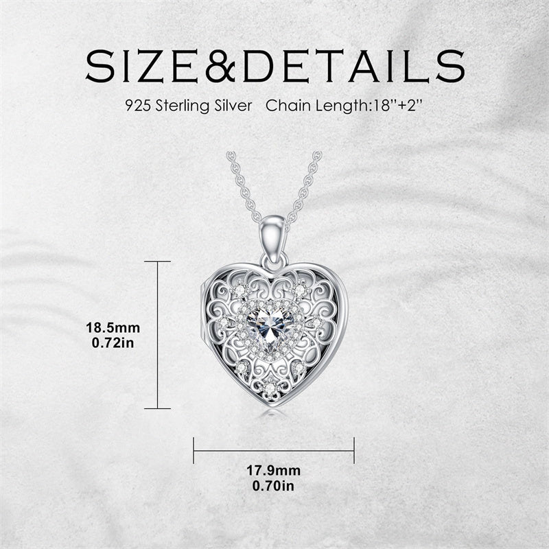Sterling Silver Heart Crystal Personalized Picture Heart Locket Pendant Necklace