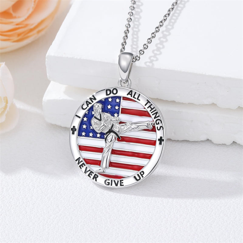 Sterling Silver American Flag Baseball  Basketball Boxing Football Golf Sports Pendant Necklace