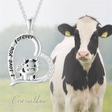 Sterling Silver Cow Pendant Necklace with Engraved