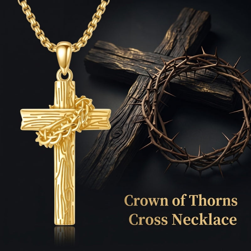 14K Gold Plated Cross Pendant Necklace for Men Religious Jewelry Christian Gift