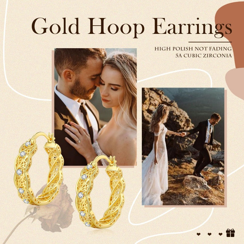 14K Gold Plated Cubic Zircon Hoop Earrings for Women