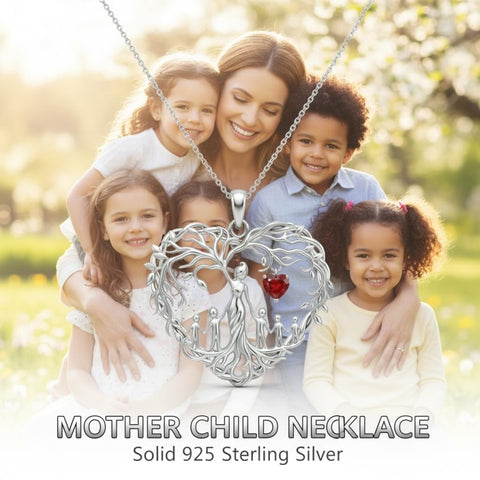 Sterling Silver Heart Pendant Birthstone Tree of Life Mother Child Family Necklace