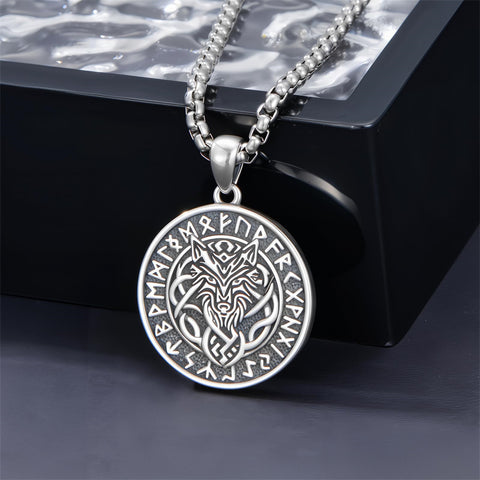 Sterling Silver Viking Raven Bear Odin Wolf Pendant Necklace for Men