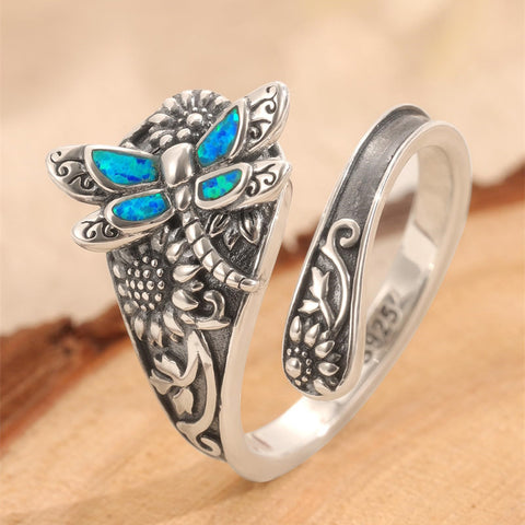 Sterling Silver Dragonfly Ring Butterfly Ring Hummingbird Spoon Ring Oxidized Animal Adjustable Ring for Women