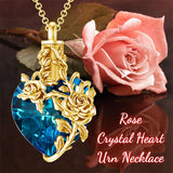 Sterling Silver Heart Crystal Rose Urn Necklaces for Ashes for Women