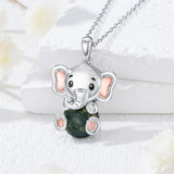 Sterling Silver Moss Agate Hippo Koala Elephant Teddy Bear Pendant Necklace