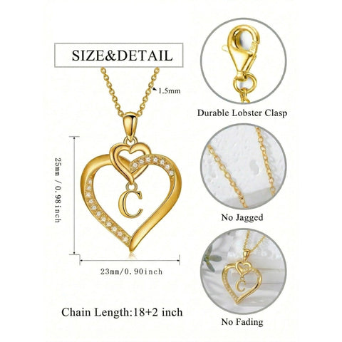 Heart Initial A-Z Pendant Necklace for 14K Gold Plated Women Initials Jewelry Gifts