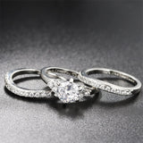 Copper Round Shaped Cubic Zirconia Three-in-One Eternity Engagement Wedding Band Ring Set