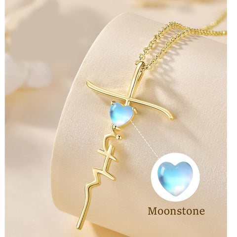 Cross Faith Heart 14K Gold Plated  Birthstone Necklaces for Women