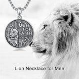 Sterling Silver Faith Bible Lion Pendant Necklace for Men