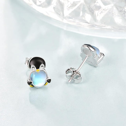 Sterling Silver Moonstone Axolotl Dog Penguin Panda Frog Cat Giraffe Stud Earrings