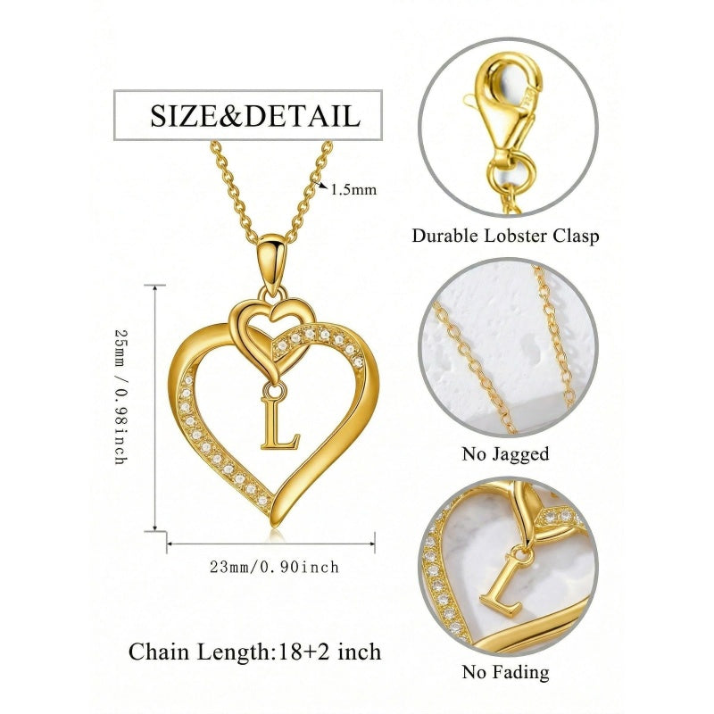 Heart Initial A-Z Pendant Necklace for 14K Gold Plated Women Initials Jewelry Gifts