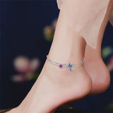 Sterling Silver Hummingbird Layered Anklet