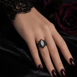 Sterling Silver 10K 14K 18K Gold Moissanite Gothic Black  Engagement Wedding Ring  for Women