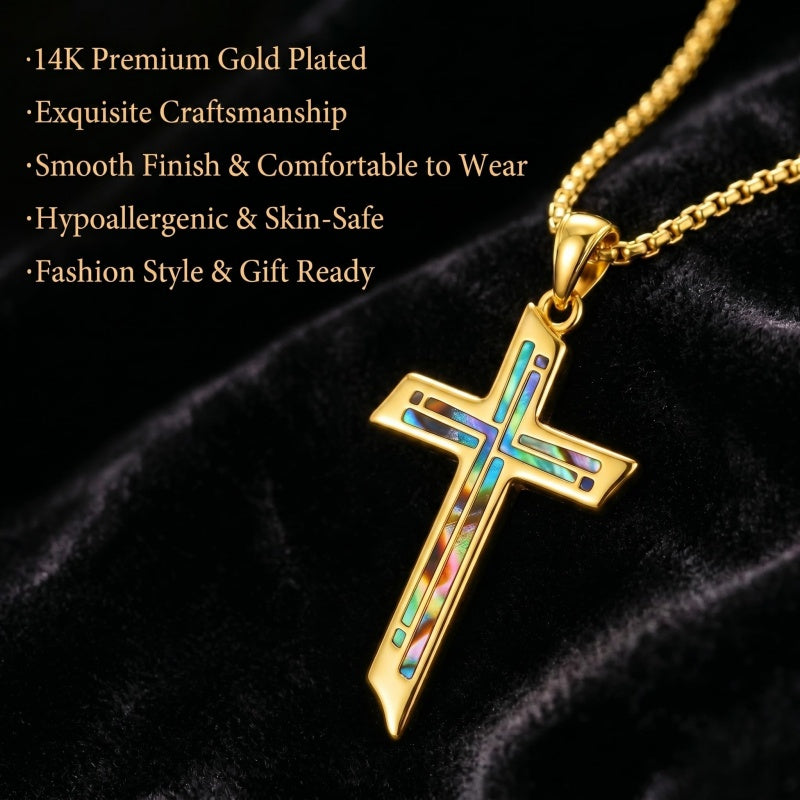 14K Gold Plated Cross Pendant Necklace Religious Confirmation Jewelry