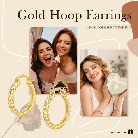 14K Gold Plated Cubic Zircon Hoop Earrings for Women