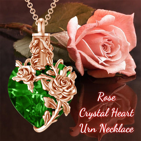 Sterling Silver Heart Crystal Rose Urn Necklaces for Ashes for Women