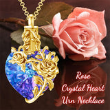 Sterling Silver Heart Crystal Rose Urn Necklaces for Ashes for Women