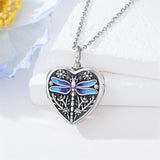 Sterling Silver Personalized Photo Engraved Heart Dragonfly Urn Locket Necklace for Ashes