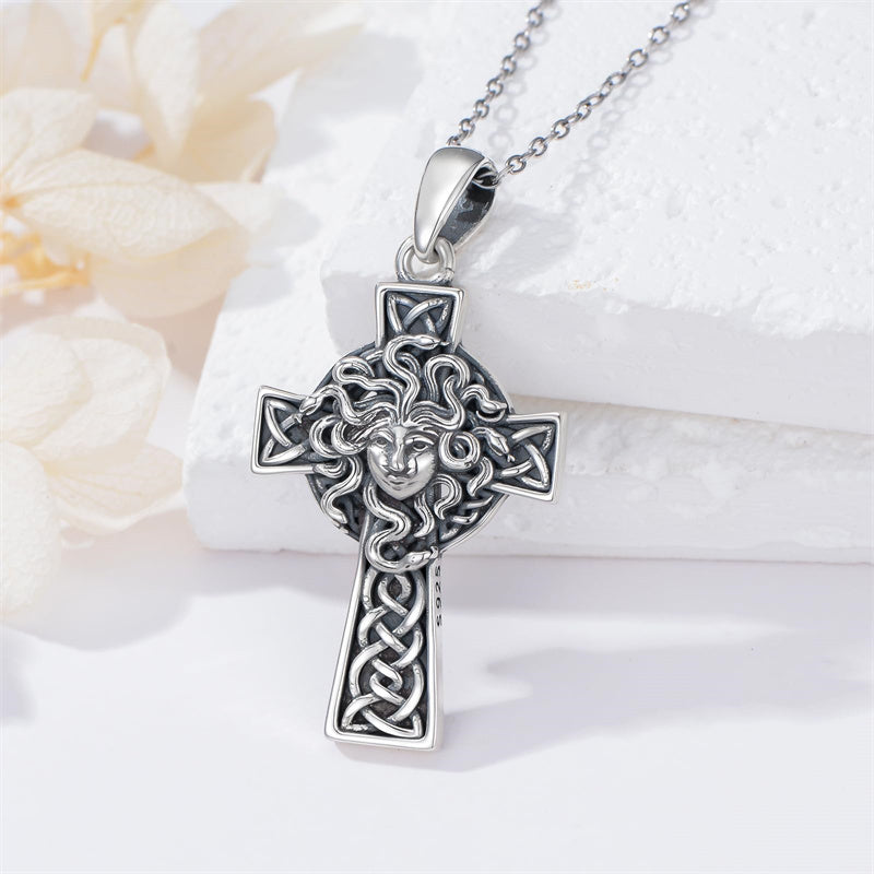 Sterling Silver Medusa Goddess Hand & Heart Ma’at Goddess Nefertiti Goddess Religious Pendant Necklace