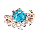 Sterling Silver Personalized Engraved 1-3CT Turquoise Engagement  Wedding Promise Ring Set for Her