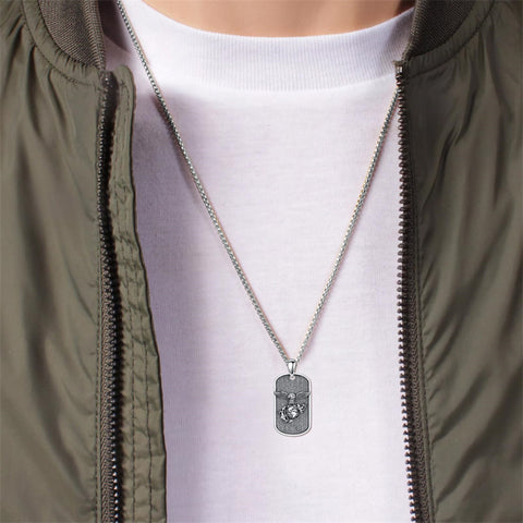Sterling Silver Marines Cross Pendant Necklace for Men