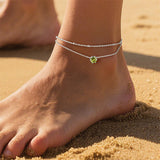 Sterling Silver  Round Birthstone Double Layer Charm Anklet