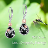 Sterling Silver Peridot Turquoise Abalone Shell Moonstone Black Onyx Dragonfly Leverback Earrings