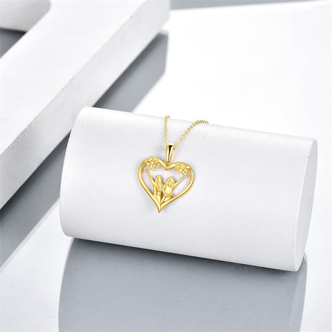 14K Yellow Gold Heart Sister Pendant Necklace