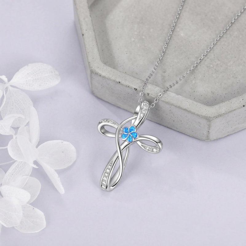 Sterling Silver Daisy Rose Plumeria Lotus Sunflower Cross Pendant Necklace for Women