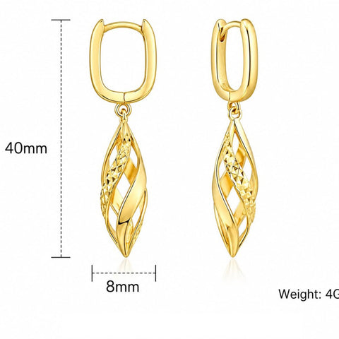 14k Gold Plated Striking Rhombus- Shaped Twisted Design Earrings for Women
