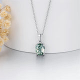 Sterling Silver Oval Pear Cut Green Moss Agate Pendant Necklace