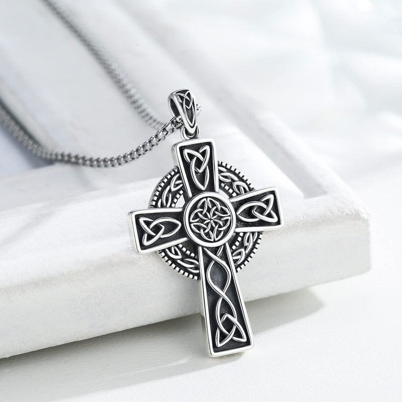14K Gold Plated Celtic Vikin Cross Pendant Necklace Irish Jewelry Religious Protective Gift