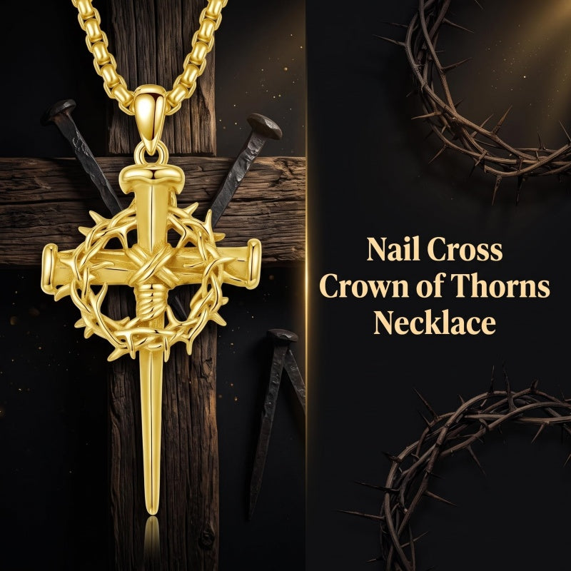 14K Gold Plated Cross Pendant Necklace for Men Religious Jewelry Christian Gift