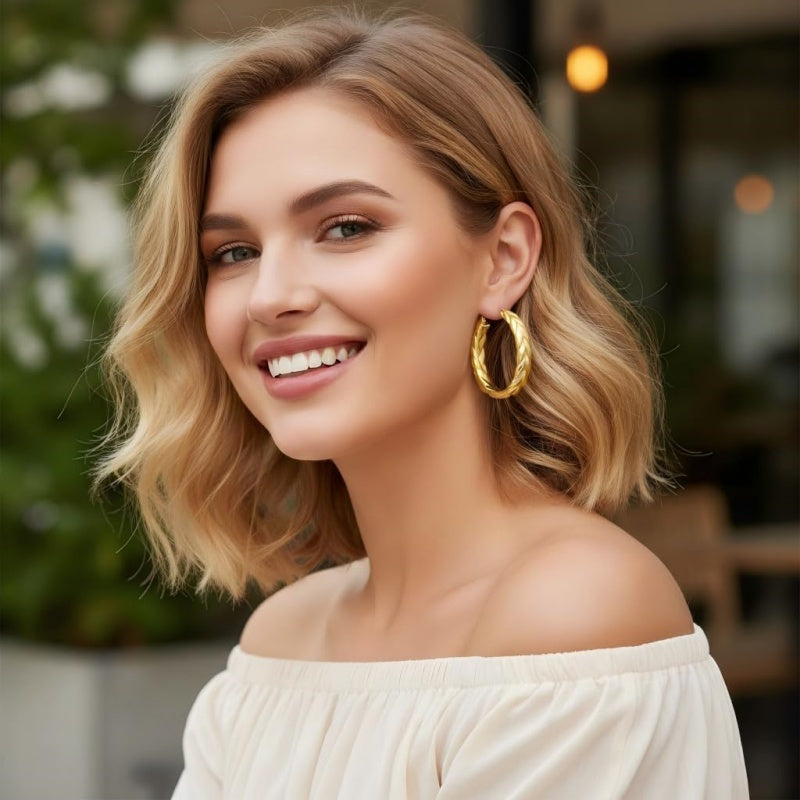 14K Gold Plated  Lightweight Hoop Earring for Women