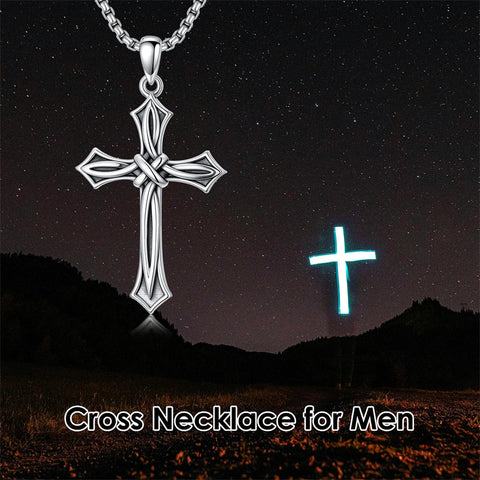 Sterling Silver Cross Religious Necklace for Men