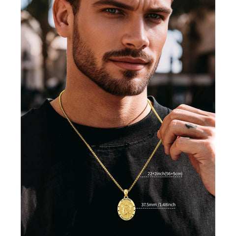 Patron Saint Medals Protection  14K Gold Plated Necklace for Men