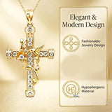 14K Gold Plated Cubic Zirconia Hummingbird Cross Necklace for Women Inspirational Jewelry Birthday Gift