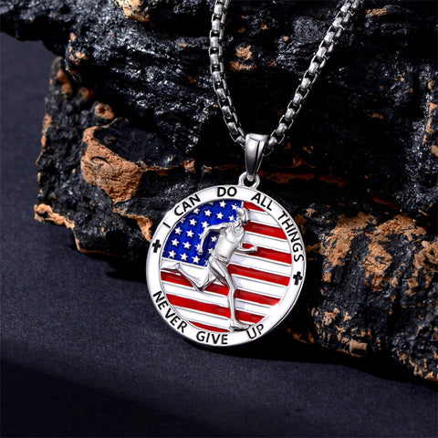 Sterling Silver American Flag Baseball  Basketball Boxing Football Golf Sports Pendant Necklace