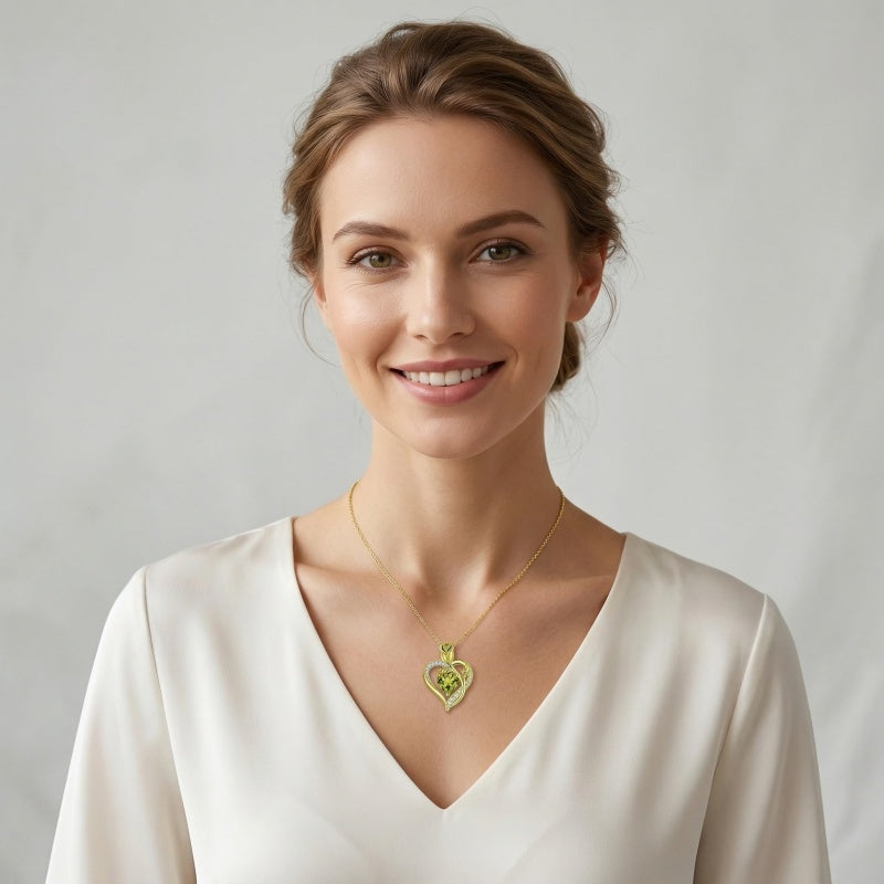 14K Gold Plated 12 Months Birthstone Rose Flower Pendant Necklace Anniversary Birthday Gift