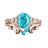 Sterling Silver Personalized Engraved 1-3CT Turquoise Engagement  Wedding Promise Ring Set for Her