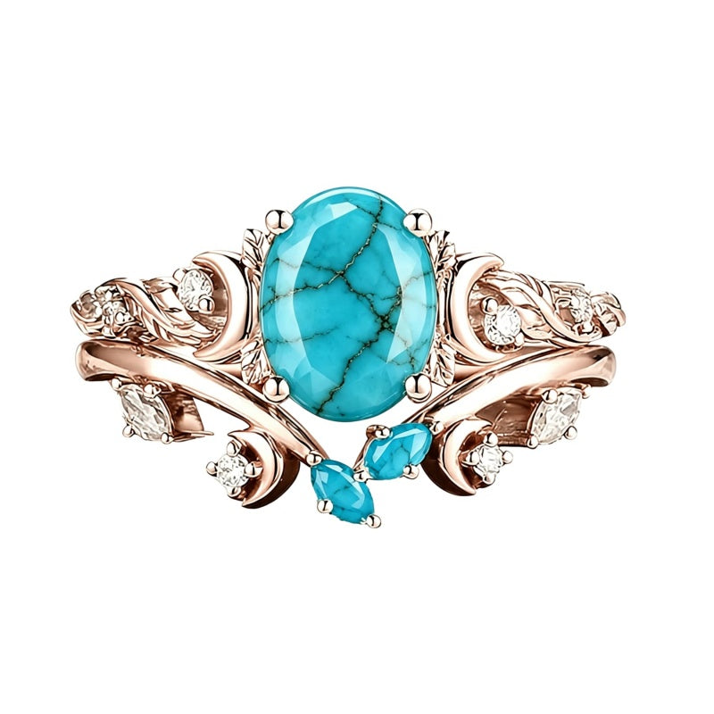 Sterling Silver Personalized Engraved 1-3CT Turquoise Engagement  Wedding Promise Ring Set for Her