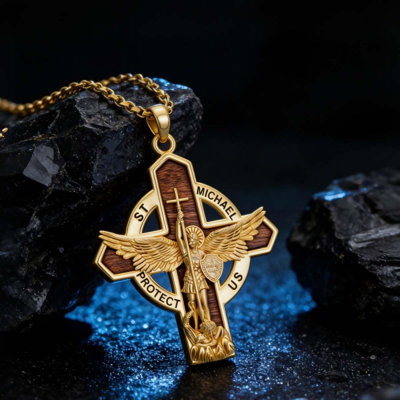 St Michael St Benedict  St Christopher Virgin MaryPendant Necklace 14K Gold Plated Christian Catholic Jewelry