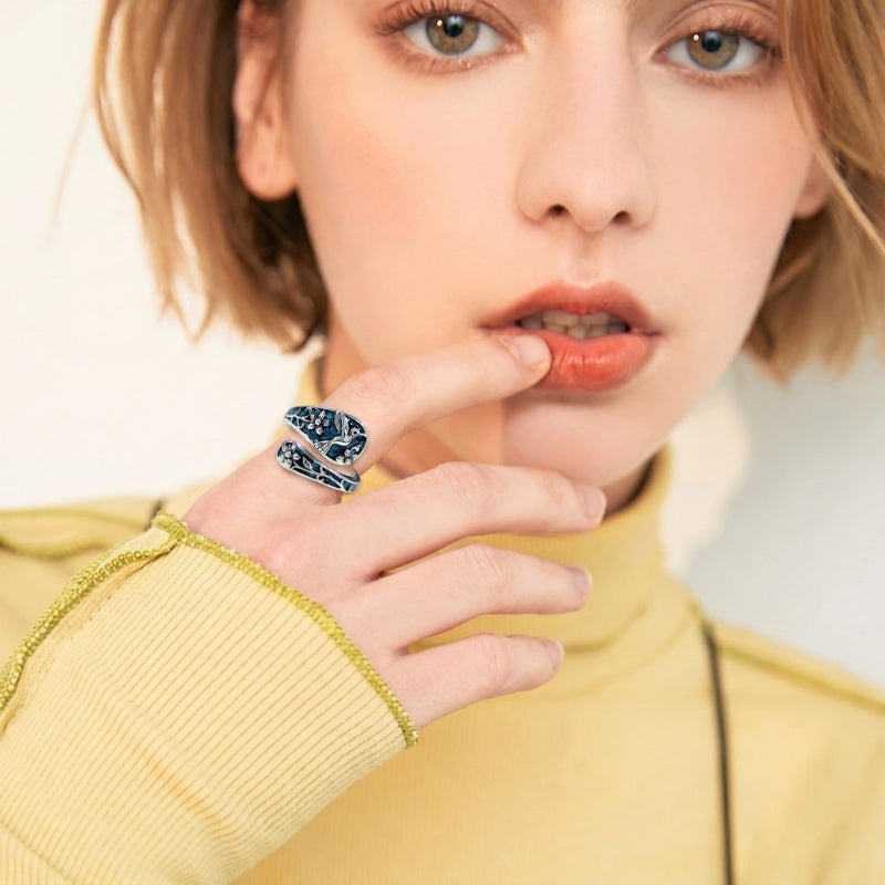 Sterling Silver Turquoise Hummingbird Butterfly Sunflower Adjustable Spoon Ring