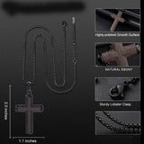 14K Gold Plated Wooden Abalone Shell Cross Pendant Necklacefor Men