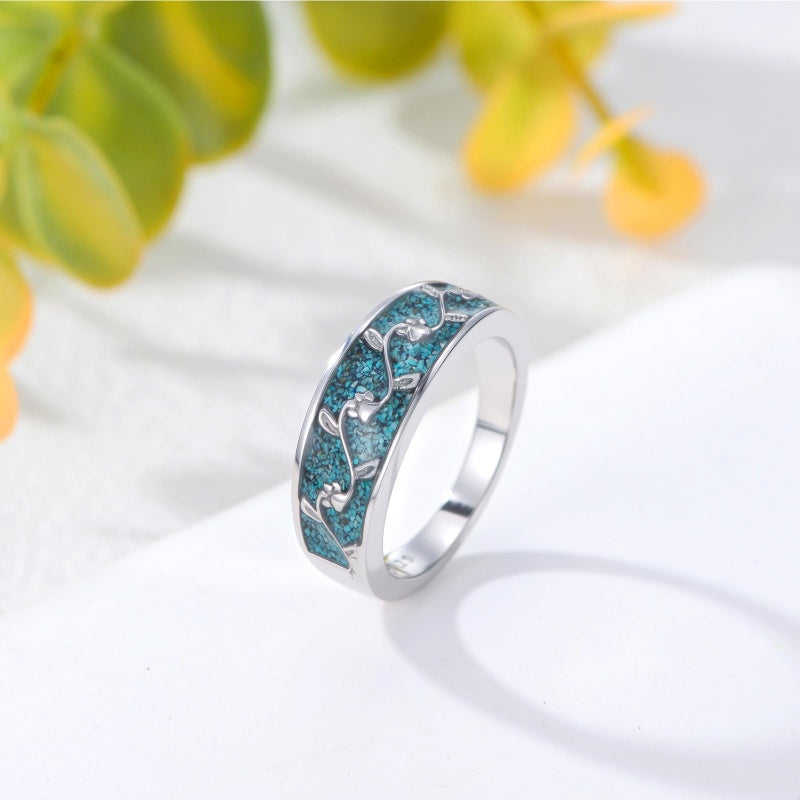 Sterling Silver Turquoise Butterfly Lotus Pet Paw Ring for Women