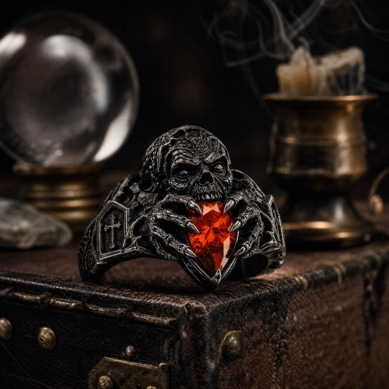 Sterling Silver  10K 14K 18K Gold Pear Shaped Birthstone Halloween Skull Bat Ring Wedding Ring  Punk Rock Jewelry