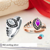 Sterling Silver 2026 Personalized Birthstone  Engraved Graduation Ring for Women