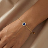 14K Gold Plated Halo Oval Birthstone Cuban Chain Bracelets for Her