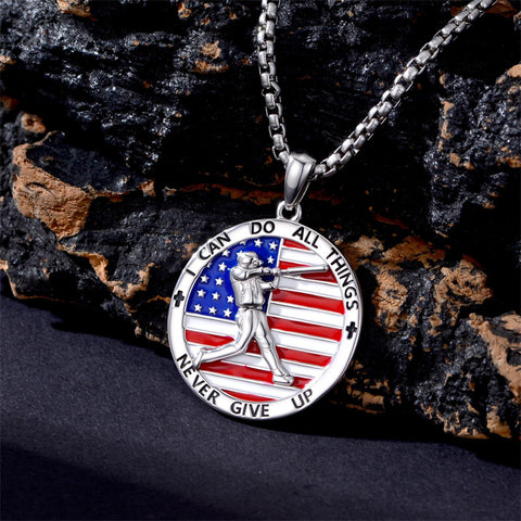 Sterling Silver American Flag Baseball  Basketball Boxing Football Golf Sports Pendant Necklace